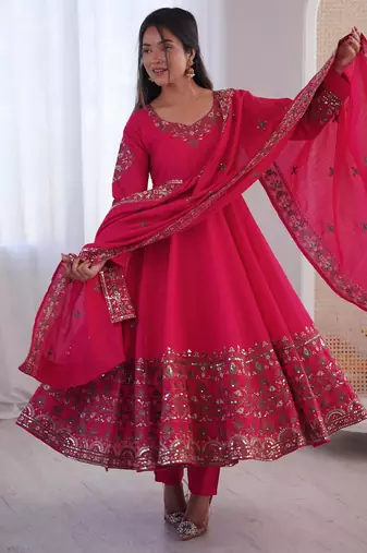 hot pink flared anarkali suit