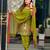 Moss green patiala salwar suit with floral threadwork and pink accents