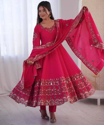hot pink flared anarkali suit 4