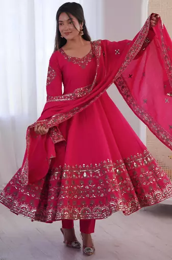 hot pink flared anarkali suit