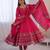 Hot pink flared anarkali suit with silver mirror work border