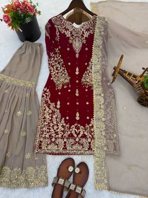 deep maroon velvet sharara set 3