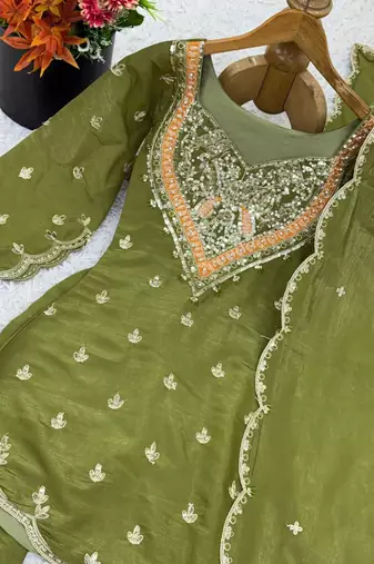 earthy olive green silk gharara set