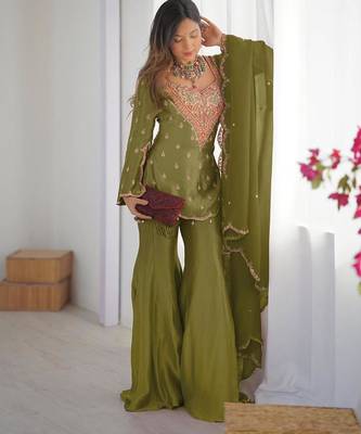 earthy olive green silk gharara set 3