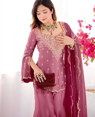mauve silk short kurti and gharara set 2