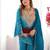 Majestic teal blue silk sharara set with scalloped embroidery details