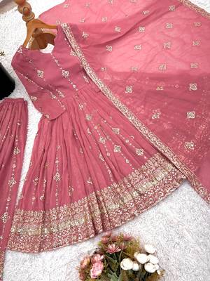royal blush pink silk anarkali set  2