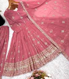 Royal blush pink silk anarkali set with intricate gold zari work