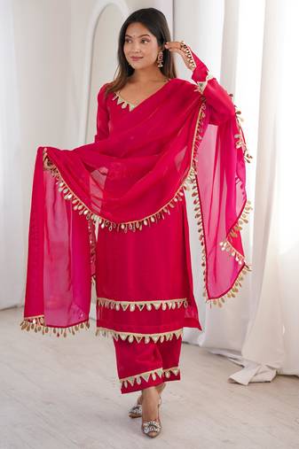 vibrant fuchsia pink crepe salwar suit 