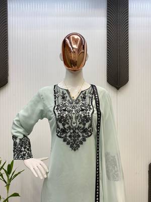 pastel blue embroidered straight kurta 2