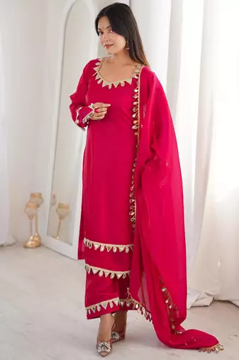 vibrant fuchsia pink crepe salwar suit 