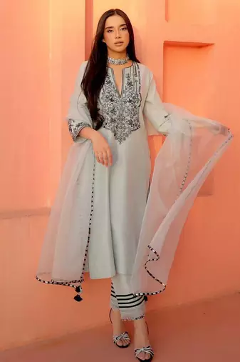 pastel blue embroidered straight kurta