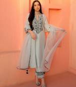 pastel blue embroidered straight kurta