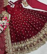 maroon embroidered anarkali gown