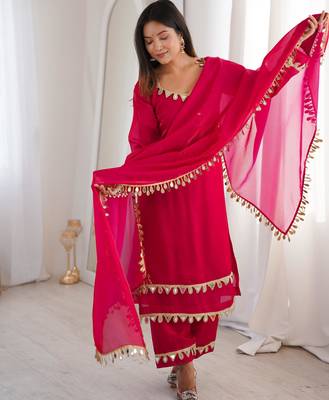 vibrant fuchsia pink crepe salwar suit  4