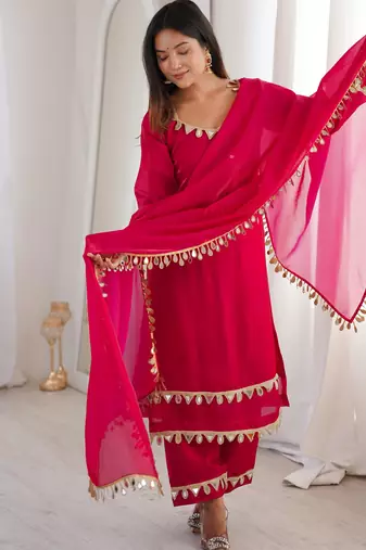 vibrant fuchsia pink crepe salwar suit 