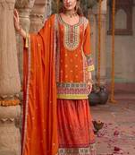 Orange festive kurta and skirt set with dupatta
