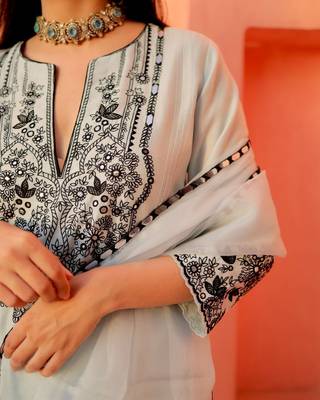 pastel blue embroidered straight kurta 4