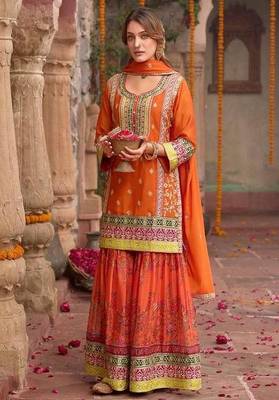 orange festive kurta and skirt set 2