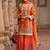 Orange festive kurta and skirt set with dupatta