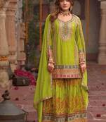 Lime green embroidered straight kurta set for women
