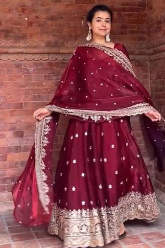 Maroon embroidered anarkali gown for women