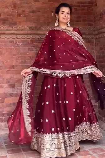 Maroon embroidered anarkali gown for women