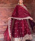 Maroon embroidered anarkali gown for women