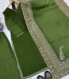 elegant olive green crepe silk straight-cut suit 