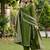 elegant olive green crepe silk straight-cut suit 