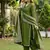 elegant olive green crepe silk straight-cut suit 