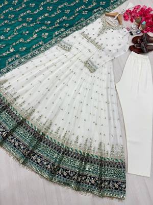 elegant white anarkali embroidered suit  2