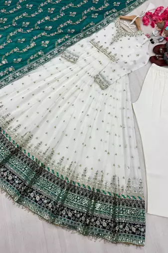 elegant white anarkali embroidered suit 