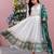 Elegant white anarkali suit with green embroidered dupatta