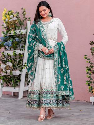 elegant white anarkali embroidered suit  3