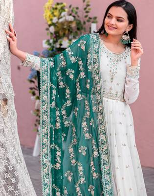 elegant white anarkali embroidered suit  4