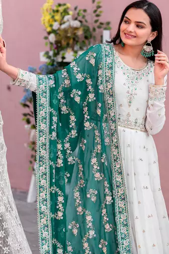 elegant white anarkali embroidered suit 