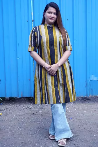 Mustard & Black Striped Bagru Handblock Kurta