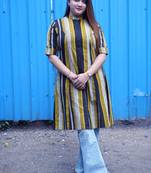 Mustard & Black Striped Bagru Handblock Kurta