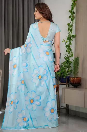 Women's satin georgette floral printed saree with blouse piece