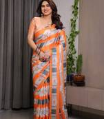 Designer satin georgette floral print saree for women with blouse