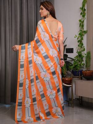 Designer satin georgette floral print saree for women with blouse 5
