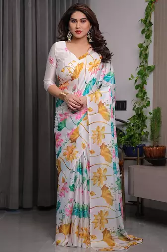 Trendy women's satin georgette printed saree with floral design