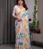 Trendy women's satin georgette printed saree with floral design