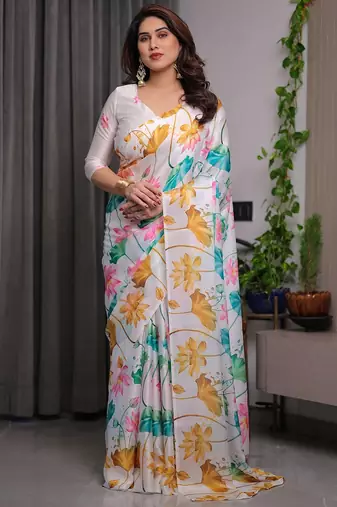 Trendy women's satin georgette printed saree with floral design