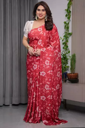 Party wear floral printed satin georgette saree with blouse