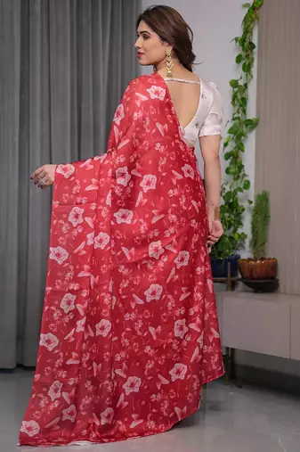 Party wear floral printed satin georgette saree with blouse
