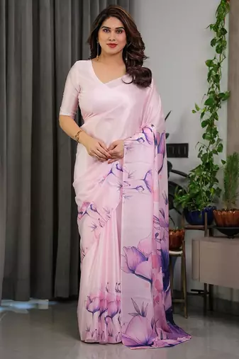 Lightweight satin georgette floral printed saree for women