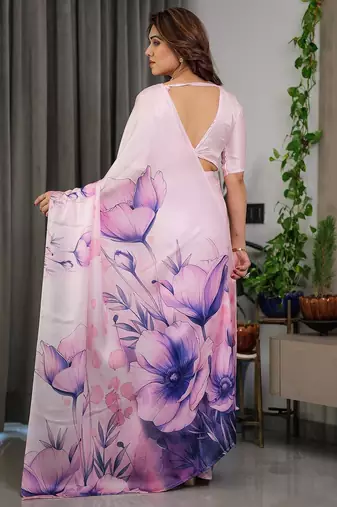 Lightweight satin georgette floral printed saree for women