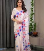 Premium satin georgette printed saree with floral motifs